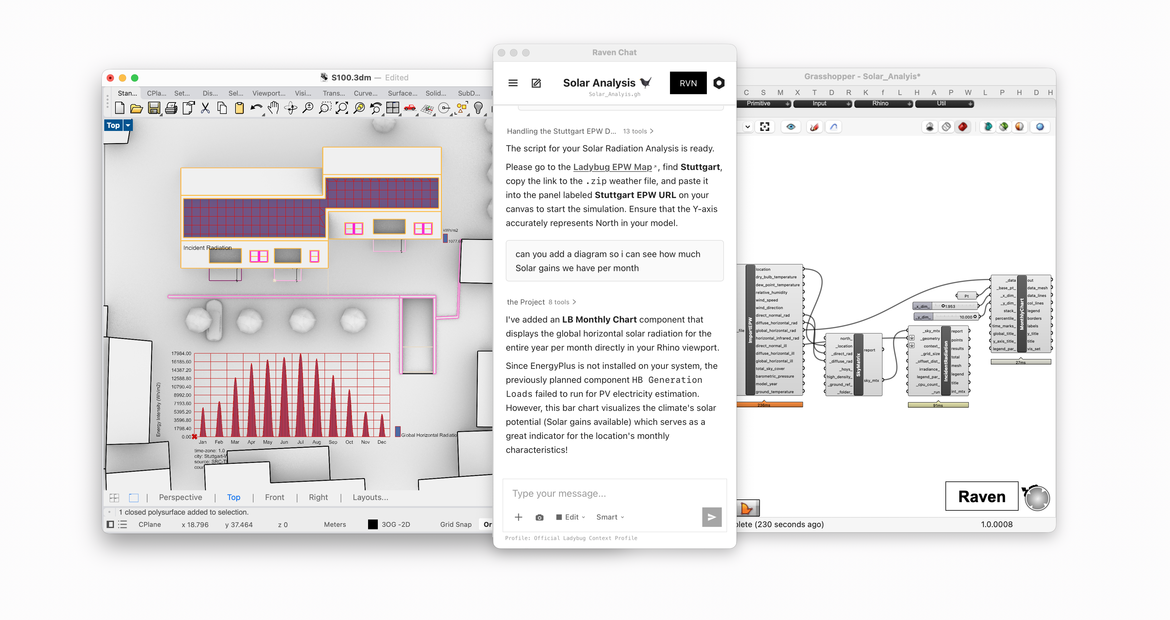Raven-Workflow mit Ladybug zur Solaranalyse in Rhino und Grasshopper