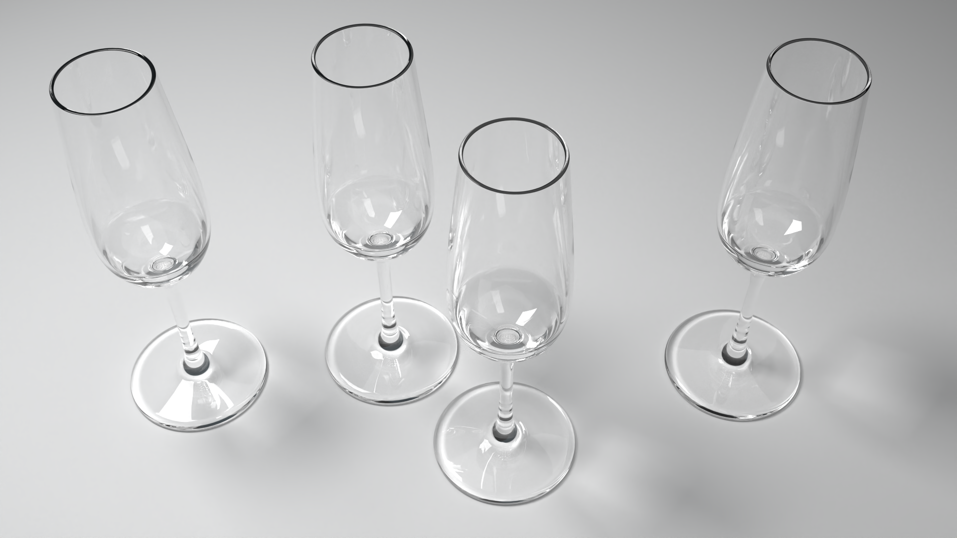 Gerenderte Weingläser mit den auf der Tischfläche entstehenden Lichtmustern